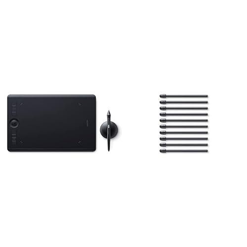 Wacom Intuos Pro Digital Graphic Drawing Tablet for Mac or PC, Medium, (PTH660) New Model Bundle with Wacom Standard Nibs for Digital Pro Pen 2 (10 Pack) (ACK22211) - Medium - Regular + Pro Pen 2