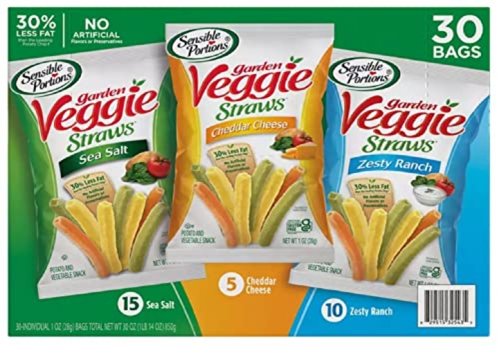 Sensible Portions Garden Veggie Snack Straws Shape Chips Variety Pack, 30 Count - 26 Count