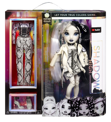 Rainbow High 580782EUC Shadow Series-Heather Grayson-Greyscale Fashion Doll with Black & White Hair, Two Designer Outfits, & Accessories-Collectable-for Kids Ages 6+,Grey,white
