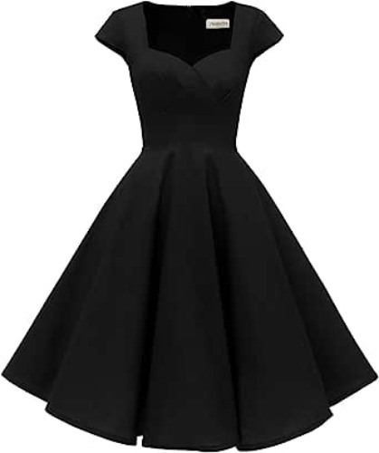 Hanpceirs Women's Cap Sleeve 1950s Retro Vintage Cocktail Swing Dresses with Pocket - Large A-black