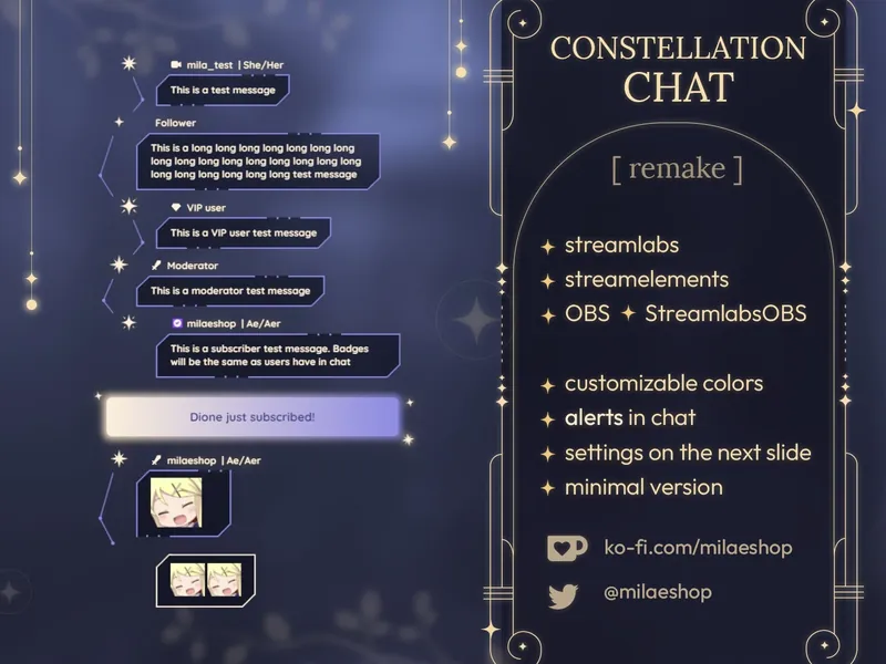 Starry Chat widget with role icons for Twitch