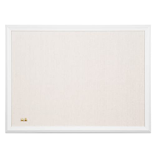 U Brands Farmhouse Linen Bulletin Board, 23"x17", White Wood Style Frame, Industrial Grade Pinning Surface - White - 23" x 17" - Decorative