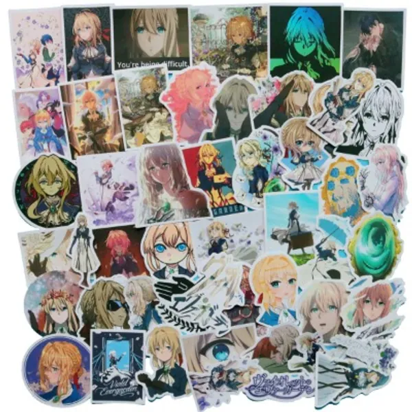50PCS Cartoon Japanese Anime Violet Evergarden Stickers Lovely Sticker Laptop Computer Bedroom Wardrobe Car Skateboard Motorcycle Bicycle Mobile Phone Luggage Guitar DIY Decal (Violet Evergarden)