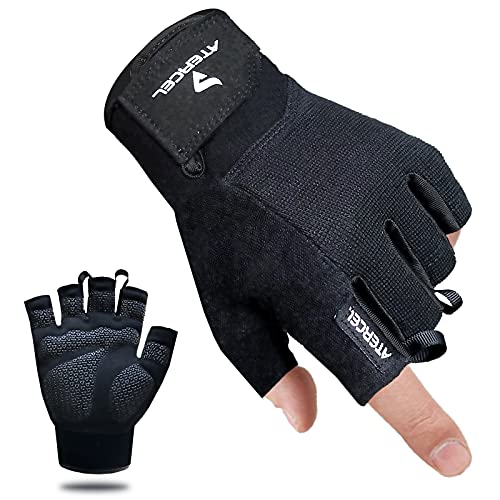 ATERCEL Workout Gloves for Men and Women, Exercise Gloves for Weight Lifting, Cycling, Gym, Training, Breathable and Snug fit - Black - Medium