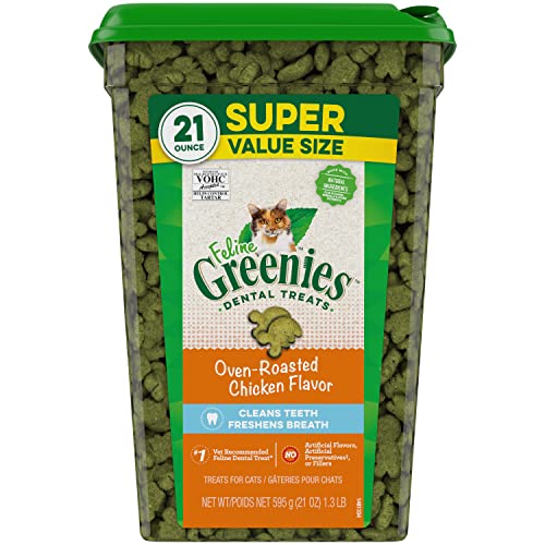 Greenies FELINE Natural Dental Care Cat Treats Oven Roasted Chicken Flavor, 21 oz. Tub - Chicken - 1.3 Pound (Pack of 1)