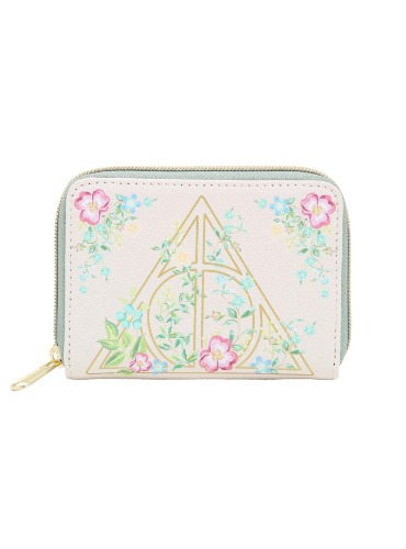 Loungefly Harry Potter Deathly Hallows Floral Mini Zipper Wallet, Sage Green, One Size