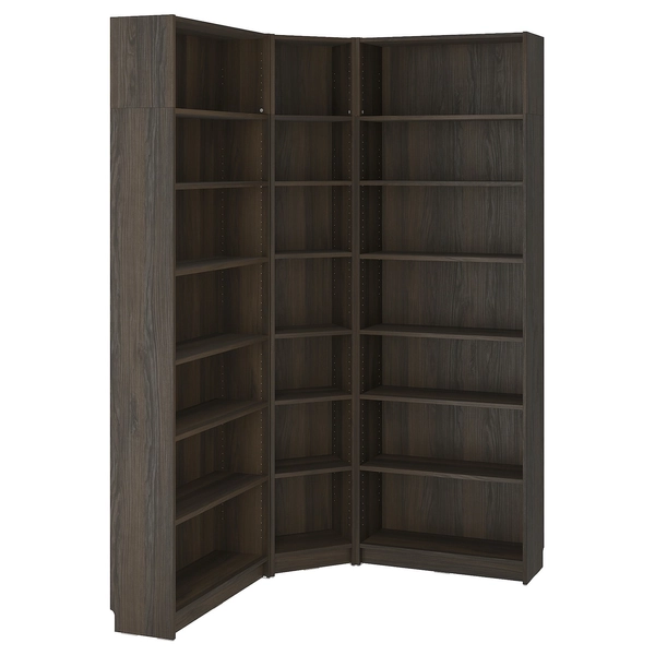 BILLY Bookcase corner comb w ext units - dark brown oak effect 136/136x28x237 cm