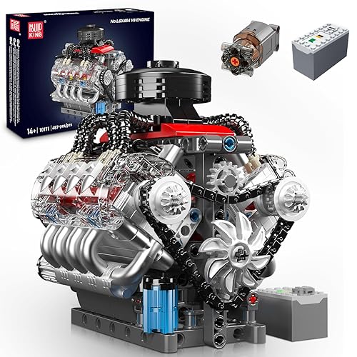Mould King 10171 Technik V8 Engine Model Building Kit - 487 PCS to Build Your Own Mini Engine That Works - DIY STEM Project for Kids/Teens, MOC Hobby Building Blocks Kit for Adults