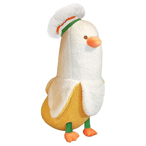PEACH CAT Cute Banana Duck Stuffed Animal Long Banana Chef Duck Plush Pillow for Girls and Boys White 12" - Chef Banana Duck - 12"