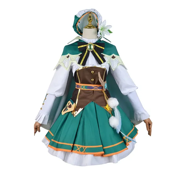 GenshinImpact Venti Cosplay Outfits Women Venti Dress Cloak Cape Suit Hat Full Set Halloween Costume - Small Dress Suit