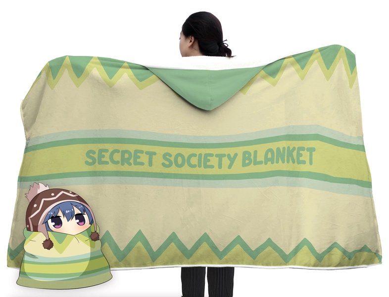 Laidback Camp Hooded Blanket | Secret Society blanket | Nadeshiko Kagamihara yuru camp | laid back anime/manga cosplay