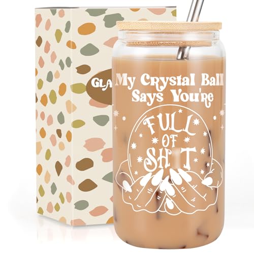 GSPY Witchy Gifts, Witch Gifts, 16oz Glass Cups with Lids and Straws, Witch Mug Coffee Cup, Witchy Decor Aesthetic Cups, Witchy Gifts for Women - Birthday, Christmas Gifts for Her, Witch Stuff