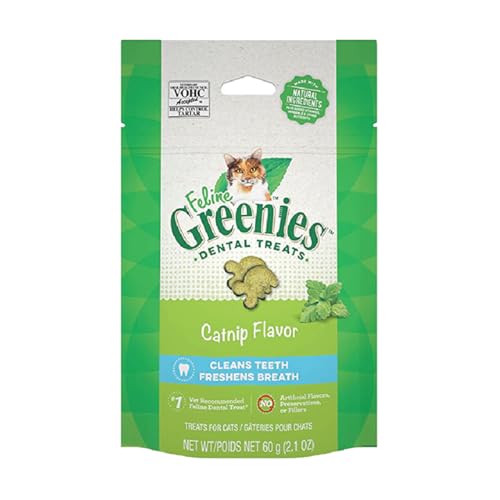 Greenies FELINE GREENIES Adult Natural Dental Care Cat Treats, Catnip Flavor, 2.1 oz. Pouch - 2.1 Ounce (Pack of 1)