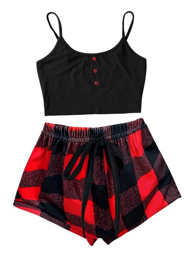 SOLY HUX Women's Button Front Ribbed Knit Tank Top and Shorts Pajama Set Sleepwear