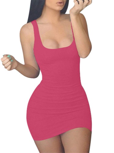 GOBLES Women's Casual Summer Sleeveless Mini Sexy Bodycon Tank Club Dress - Rose Medium