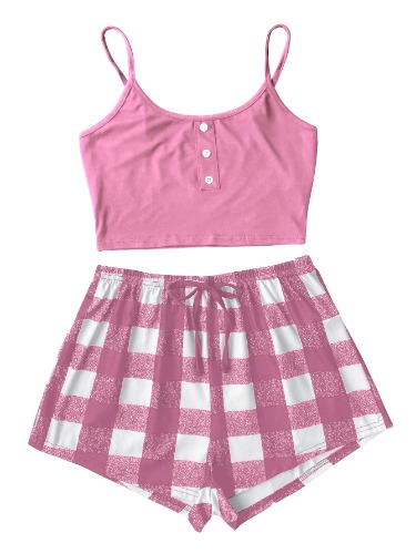 SOLY HUX Women's Button Front Ribbed Knit Tank Top and Shorts Pajama Set Sleepwear