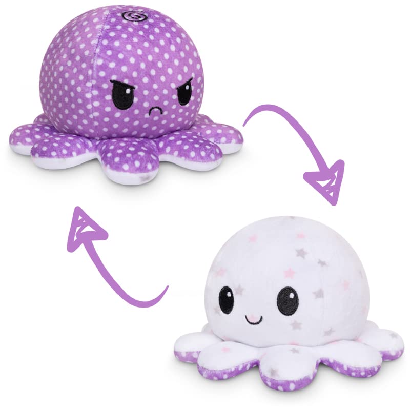 TeeTurtle | The Original Reversible Octopus Plushie | Patented Design | Sensory Fidget Toy for Stress Relief | Polka Dot + Stars | Happy + Angry | Show Your Mood Without Saying a Word! - [Happy + Angry] [Polka Dots + Stars] Plushie