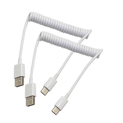 MMNNE 2Pack Coiled USB Type C Cable, USB C to USB A 2.0 3ft Fast Charging Sync Coiled Cord for Type-C Devices (White) - White