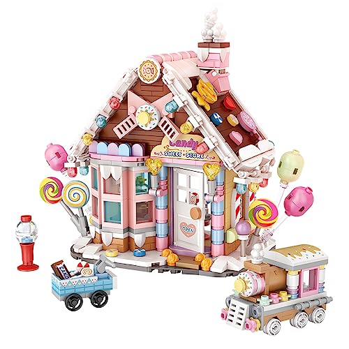 Yoxindax Mini Building Blocks - Christmas Gingerbread House, Candy Store with Chocolate Truck, Ice Cream Locomotive, 781Pcs Creative Xmas Display Toys Kits Micro Bricks for Adults Kids Boys Girls - Gingerbread House
