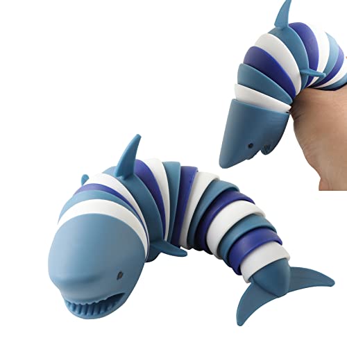 Fidget Slug Toy,3D Articulated Stretch Shark Stress Reliever Hand Toy, Sensory Stress Relief Toy for Adults and Kids, Pressure Relieving and Anti-Anxiety Office Desk Toy(Multi-Color) - Shark