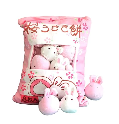Nenalayo Cute Throw Pillow Stuffed Animal Toys Removable Fluffy Bunnies Creative Gifts for Teens Girls Kids - Pink