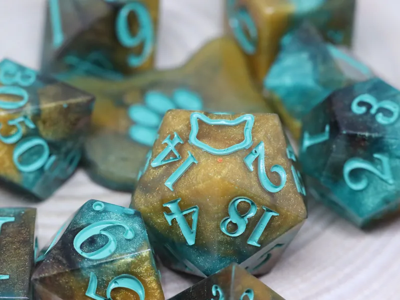 10-Teiliges Würfelset "Gemstone" für TTRPG DnD Handgemacht