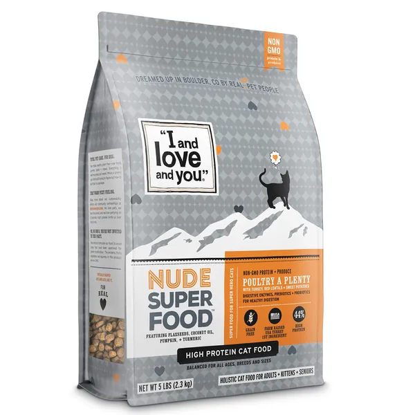 "I and love and you" Nude Superfood Dry Cat Food - Grain Free Limited Ingredient Kibble with Prebiotics & Probiotics & Digestive Enzymes (Variety of Flavors) - Poultry A Plenty