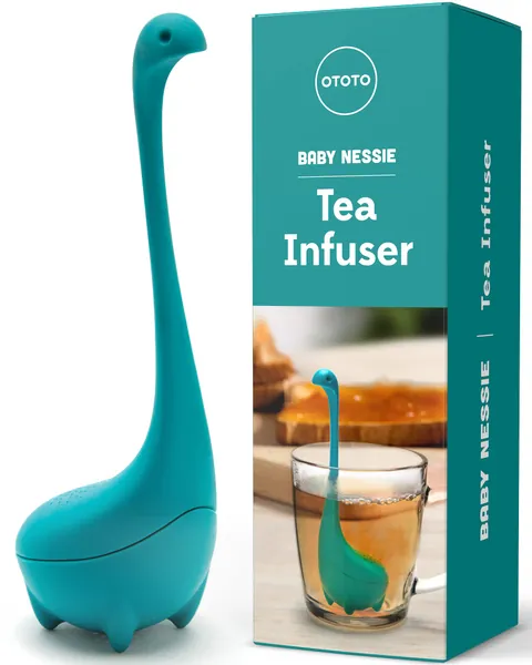 OTOTO Baby Nessie Loose Leaf Tea Infuser (Turquoise) - Dinosaur Tea Infuser Strainer with Steeping Spoon - Long Handle Neck, Cute Ball Body Lake Monster Silicone Tea Infuser for Loose Leaf Herbal Tea - Baby Nessie Turquoise