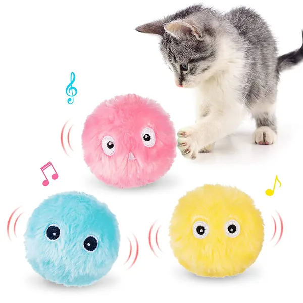 Cat Toy Ball, BuntyJoy Interactive Cat Toy for Indoor Cats, Kitten Catnip Chirping Balls for Cat Exercise, Cat Kicker Toys, Fluffy Plush Balls Fun Kitty Kitten Catnip Toys (Pack of 3) - 