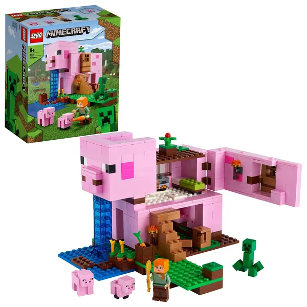 LEGO 21170 Minecraft La Maison Cochon, Jouet de Construction, avec 3 Figurines Animaux, Alex et Creeper, Idée Cadeau Garçons et Filles 8 - 9 Ans