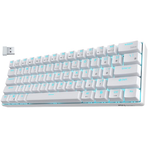 RK ROYAL KLUDGE RK61 Wireless 60% Triple Mode BT5.0/2.4G/USB-C Mechanical Keyboard, 61 Keys Bluetooth Mechanical Keyboard, Compact Gaming Keyboard with Software (Hot Swappable Red Switch, White) - Hot-Swappable Red Switch White