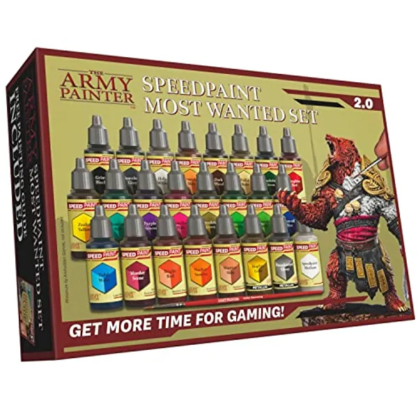 The Army Painter Speedpaint Most Wanted Set 2.0-24 x 18ml Speed Model Paint Kit Pre Loaded with Mixing Balls and 1 Brush- Base, and 1 Painting Guide - Model Paint Set for Plastic Models