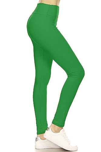 Leggings Depot High Waisted Leggings for Women Buttery Soft Women's Leggings Solid Yoga - Reg, Plus, 1X3X, 3X5X - Full Length - One Size Plus - Kelly Green