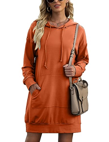Quenteen Women Halloween Christmas Hoodies Dress Casual Long Sleeve Oversized Sweatshirts Dress with Pocket - S-orange - XX-Large
