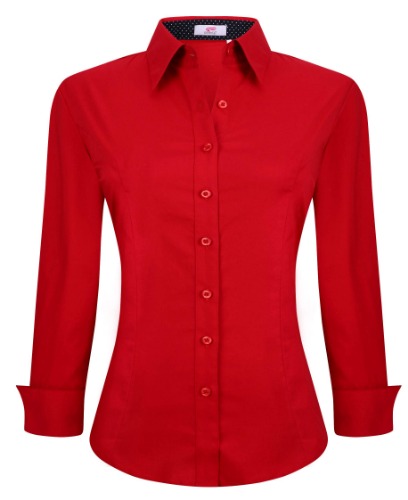 Esabel.C Womens Button Down Shirts Long Sleeve Regular Fit Cotton Stretch Work Blouse - XX-Large Red