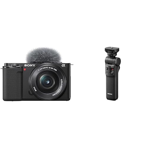 Sony Alpha ZV-E10 | Appareil Photo vidéo Hybride APS-C Vlog avec Optique Zoom motorisée 16-50mm f/3.5-5.6 & GP-VPT2BT + Trépied Caméras numériques 3 Pieds Noir GP-VPT2BT, 3 Pieds, Noir - Kit + Poignée Trépied