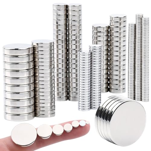 255PCS Small Strong Magnets, Neodymium Disc Magnets Heavy Duty,7 Different Sizes,Rare Earth Magnets Round Small Magnets Refrigerator Magnets for Crafts Whiteboard Kitchen, Office, Miniatures School - Mix-255Pcs