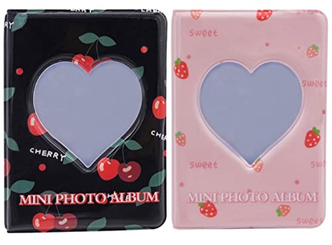 SZHTSWU 2 Pack Mini Photo Album 40 Pockets, 3 Inch Kpop Photocard Holder Book Small Photocard Binder Photo Card Binder Love Heart Hollow Picture Album for Photo Cards Picture (Black Pink) - Black Pink