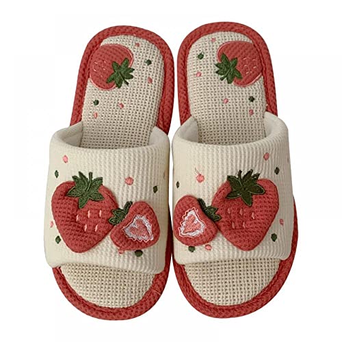 Gaolinci Cute Strawberry Slippers, Home Linen Slippers for Women - 7 Women/6 Men - Strawberry