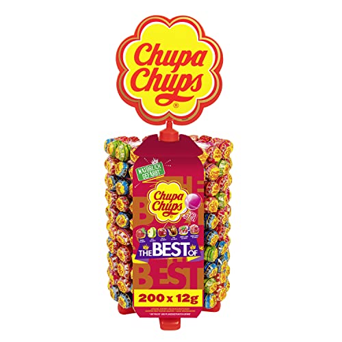 Chupa Chups Lutscher-Rad, Lollipop-Ständer mit 200 Lollis, Aufsteller mit 6 leckeren Geschmacksrichtungen, für Kiosk, Candy-Bar, Büro etc., 200 x 12g - Single