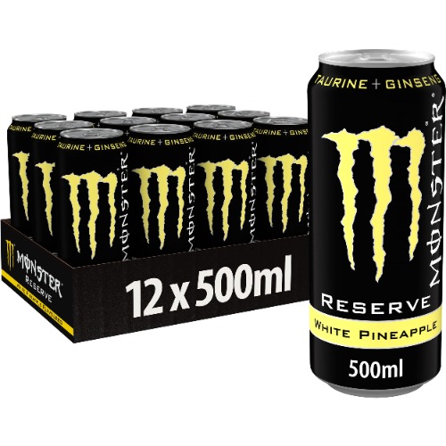 Monster Energy Reserve White Pineapple - koffeinhaltiger Energy Drink mit fruchtigem Zuckerhut-Ananas-Geschmack - in praktischen Einweg Dosen (12 x 500 ml)