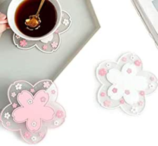 Durable Non-Slip Sakura Coffee Cup PVC Coaster Home Tea Coaster Bowl pad placemat Coaster(S) - Small Pink