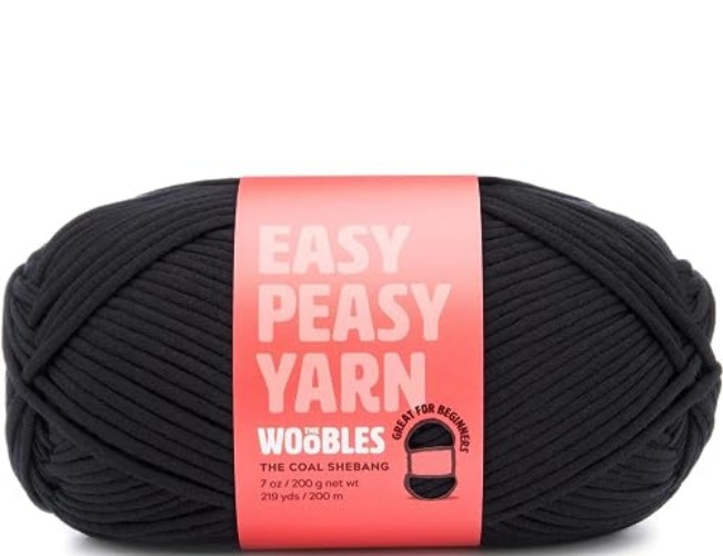 The Woobles Easy Peasy Yarn, Crochet & Knitting Yarn for Beginners with Easy-to-See Stitches - Yarn for Crocheting - Worsted Medium #4 Yarn - Cotton-Nylon Blend - The Coal Shebang