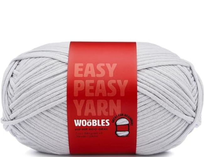 The Woobles Easy Peasy Yarn, Crochet & Knitting Yarn for Beginners with Easy-to-See Stitches - Yarn for Crocheting - Worsted Medium #4 Yarn - Cotton-Nylon Blend - Pebble Without a Cause / Hip Hip Hoo-Gray