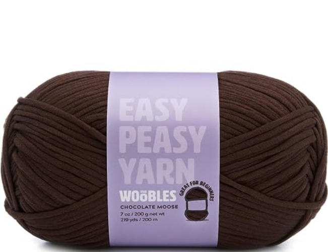 The Woobles Easy Peasy Yarn, Crochet & Knitting Yarn for Beginners with Easy-to-See Stitches - Yarn for Crocheting - Worsted Medium #4 Yarn - Cotton-Nylon Blend - Chocolate Moose
