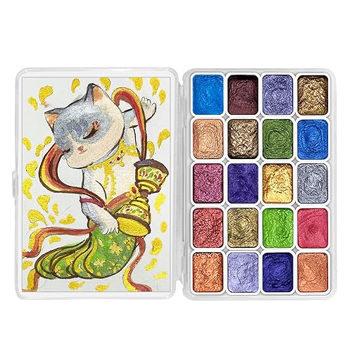 CraftyManor Mini Forestry Shifting Watercolor Painting Set, 20 Color Shifting Watercolor Paint Set, Shimmer Metallic Watercolor Paints Set, Glitter Watercolor Paint, Solid, DunHuang Style - Dunhuang 20 Colors
