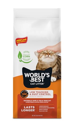 WORLD'S BEST CAT LITTER Low Tracking & Dust Control Multiple Cat Unscented 32-Pounds - Natural Ingredients, Quick Clumping, Flushable & Made in USA - Long-Lasting Odor Control & Easy Scooping - 32 Pounds