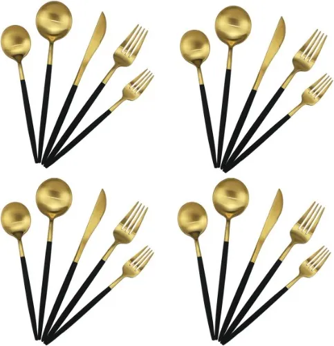 Gugrida 20-Piece 18/10 Stainless Steel Flatware Silverware, Luxury Dinnerware Set Travel Cutlery Tableware Include Knife Fork Spoon Service for 4, Dishwasher Safe (Black Handle Matte Gold) - Service for 4 - Black Handle Gold