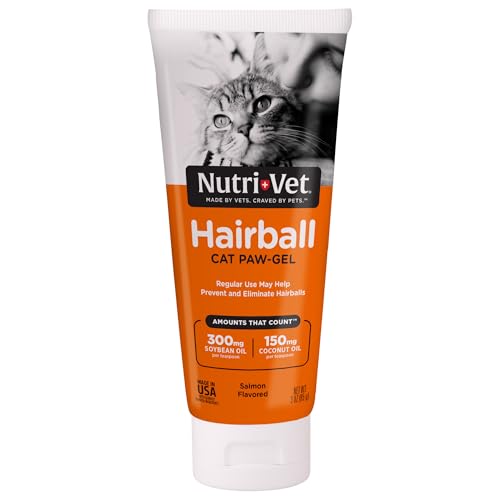 Nutri-Vet Hairball Paw Gel for Cats | Salmon Flavored Gel to Help Reduce and Eliminate Hairballs | 3 Ounces - Salmon