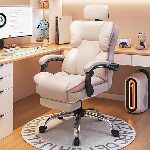 XUEGW Ergonomic Office Chair High Back Cushion Lumbar Back Support Office Computer Chairs with Footrest and Lumbar Support PU Leather Office Reclining Chair Gameing Chair Desk Chair,White - White - Modern